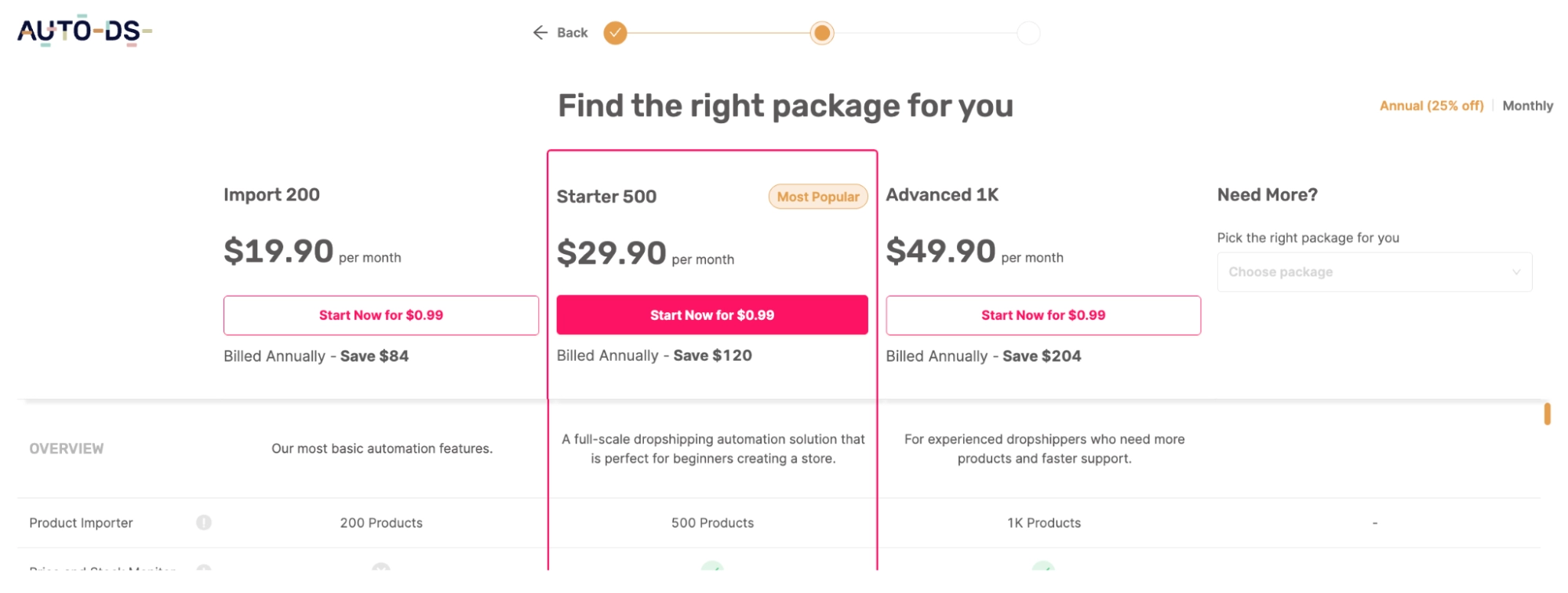Step 3: Pick a Plan and Billing Option
